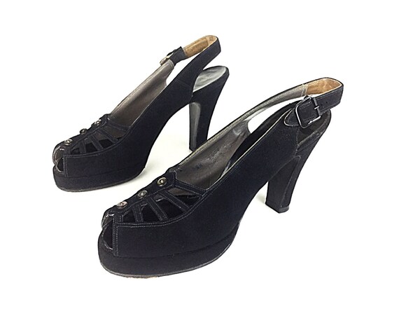 vintage high spiderweb shoe shoes heel shoes size platform black 40s
