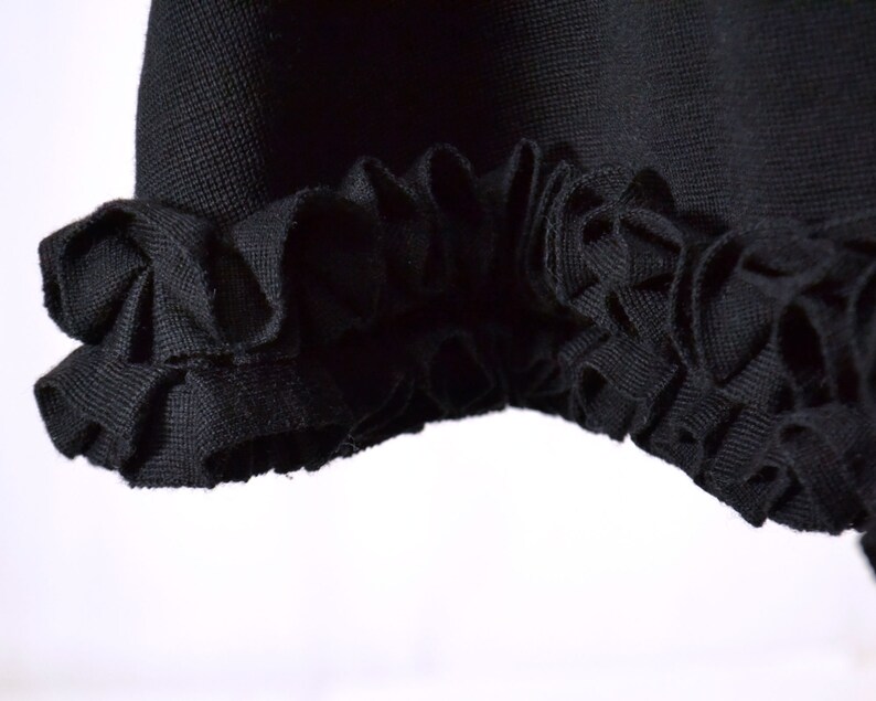 Size M Black Sweater Dress 1960s Dress 60s Womens Vintage Clothing Retro Lettuce Edge Double Breasted Ruffle Long Sleeve Modest
