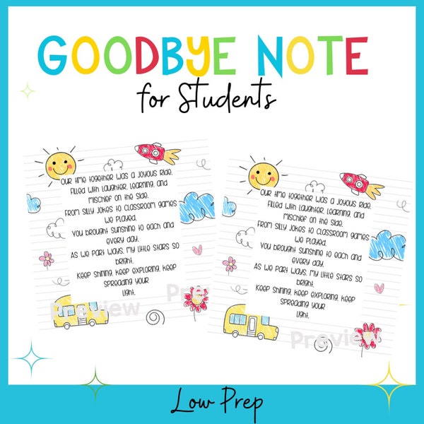 Note to Students | Teacher Goodbye Letter to Kids, Teacher End of School Letter Printable, Letter to Students, Digital Download End of Year