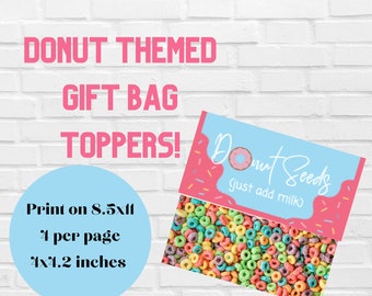 Printable Donut Seeds Bag Toppers, Birthday Treat Bag Favors, Doughnut Bag Toppers, Cereal Treat Tags, Birthday Bag Topper, Instant Download