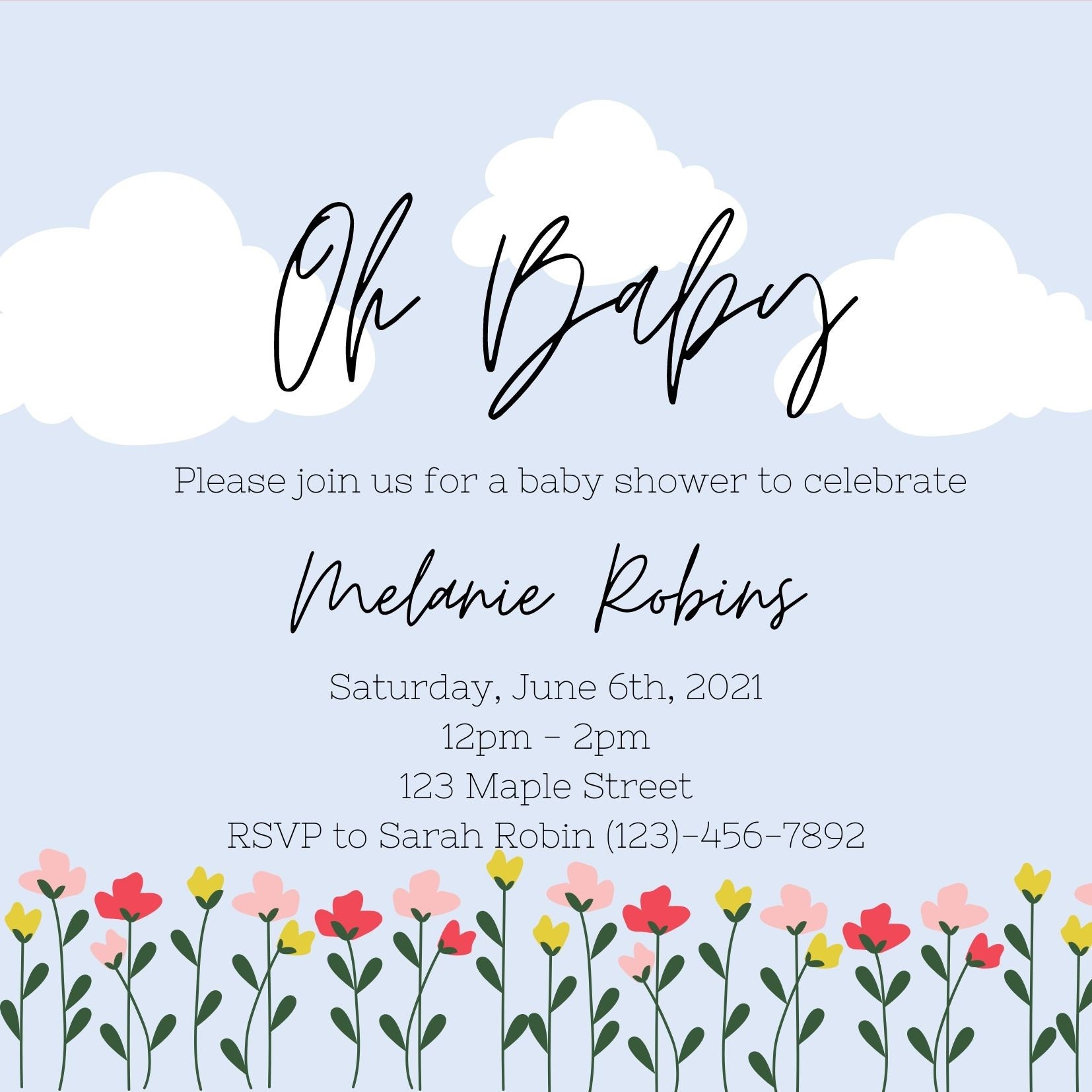Baby Shower Invitations Floral Editable Template Canva Etsy