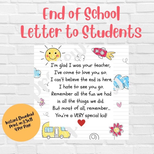 Teacher Goodbye Letter to Kids Teacher End of School Letter Etsy
