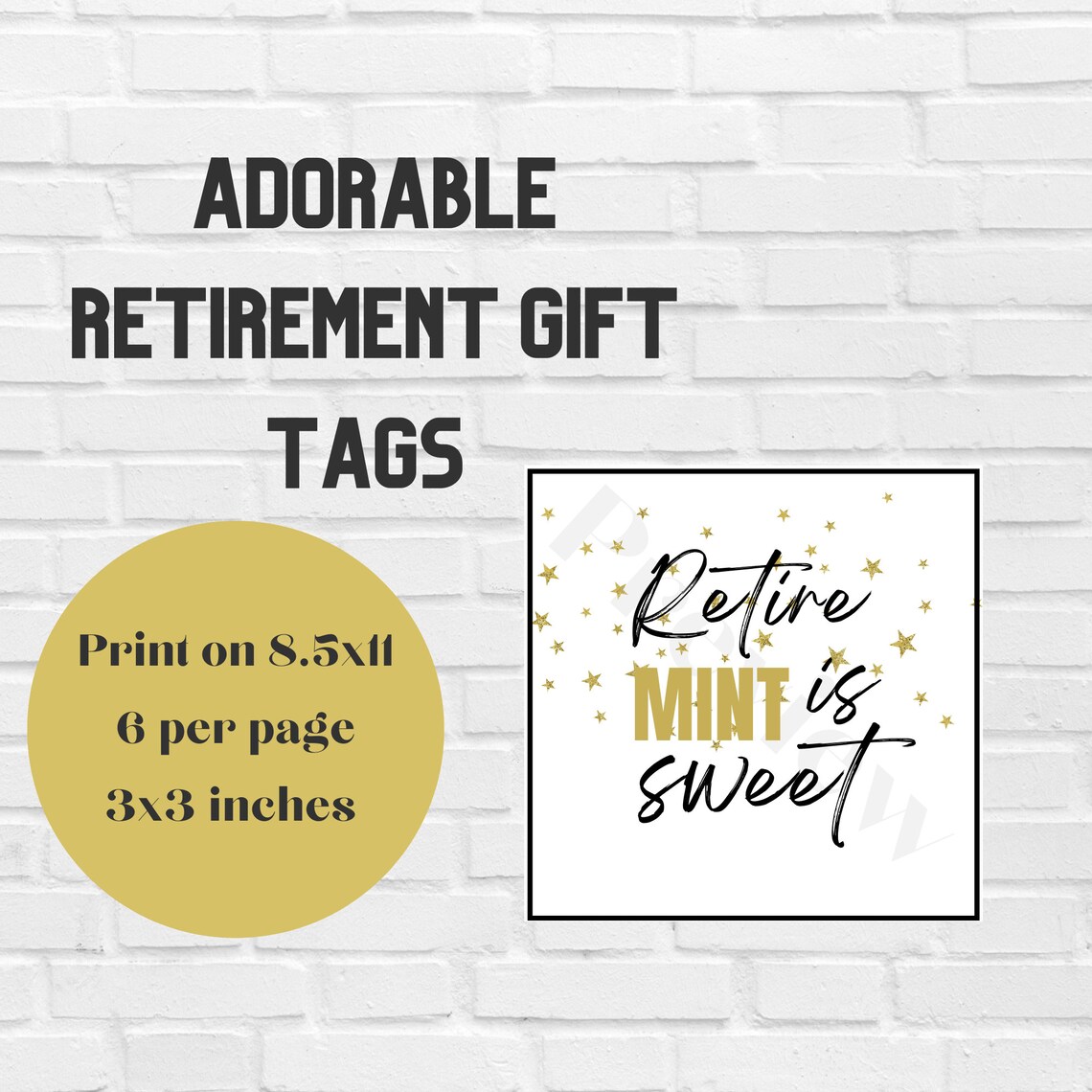 Printable Retirement Gift Tag Retire MINT is Sweet Favor Toppers Puns ...