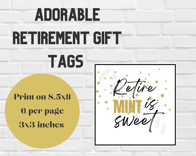 Printable Retirement Gift Tag Retire MINT is Sweet Favor Toppers Puns ...