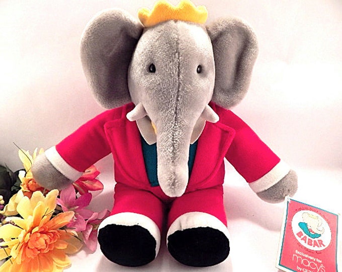 Babar the Elephant King Stuffed Plush Animal Vintage 1988 Gund