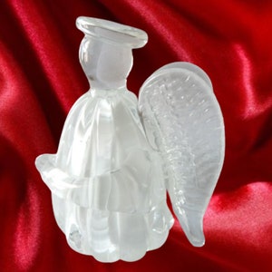 Angel Figurine Clear and White Blown Glass Vintage 1993 Joe Rice Art Glass Rare Artisan Collectible Home Decor Holiday Angel Collector Gift