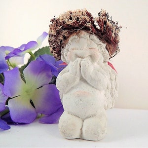 Angel Figurine Miniature Dreamsicle Praying Cherub Vintage 1990s Kristin Haynes Cast Art Chalkware Angel Collector Gift Cottage Shabby Decor