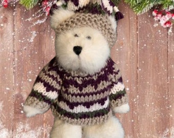 Boyds Bear Erin Plumbeary Vintage 7" White Jointed Plush Stuffed Animal Retired Collectible Knit Winter Cap Christmas Sweater Display Bear