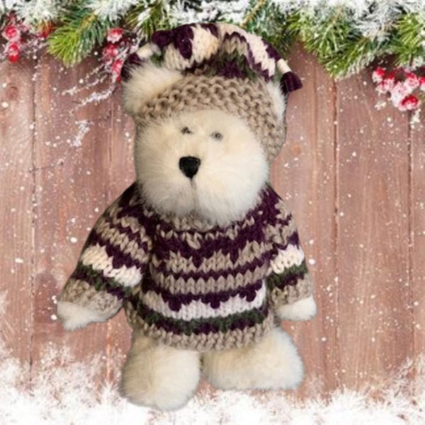 Boyds Bear Erin Plumbeary Vintage 7" White Jointed Plush Stuffed Animal Retired Collectible Knit Winter Cap Christmas Sweater Display Bear