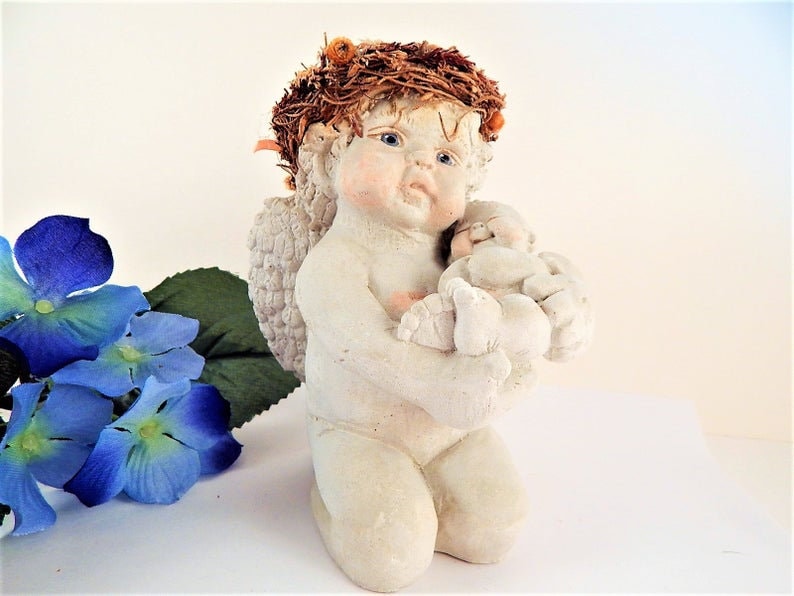 1990s Vintage Dreamsicles Angel Figurine White Porcelain Blue Eyed