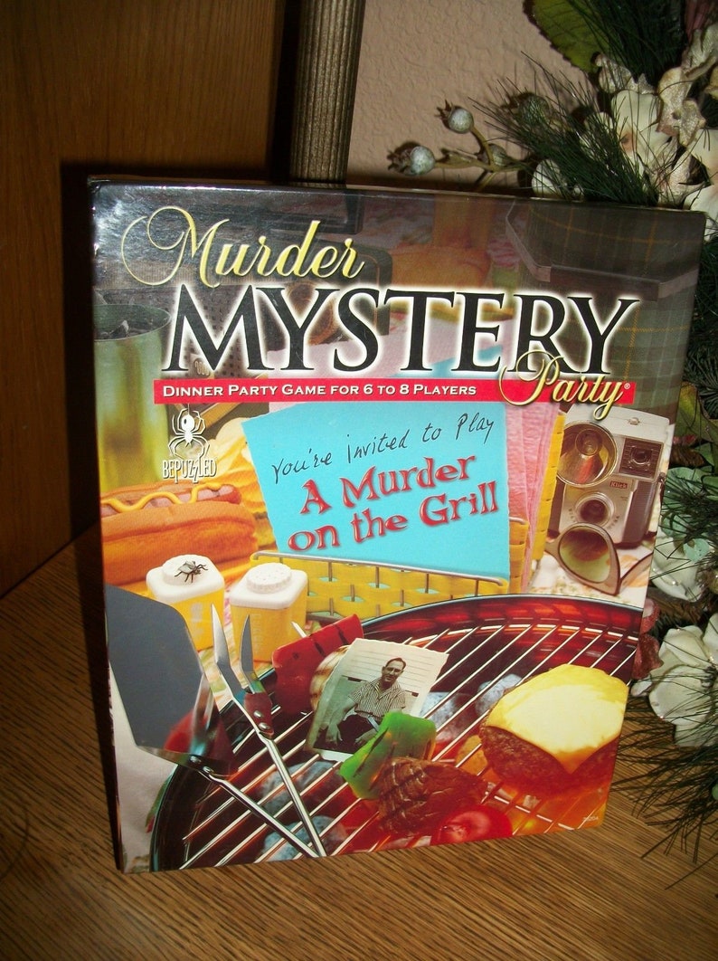 Paper Party Supplies Murder On The Grill Mystery Game Dinner Party In A Box For 8 By Bepuzzled Nib Party Supply Kit Adult Mystery Game Set Free Shipping Party Favors
