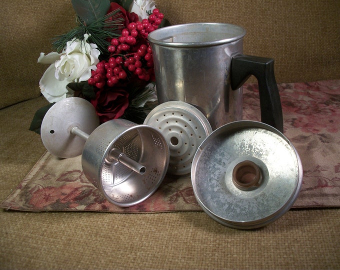 Antique Aluminum Stove Top Coffee Pot Personal Perculator Etsy