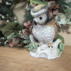 Ceramic Owl Figurine Colorful Hand Painted Bisque Vintage Woodland Bird Mid-Century Art Pottery Home Decor Collectibler Dish Collectible