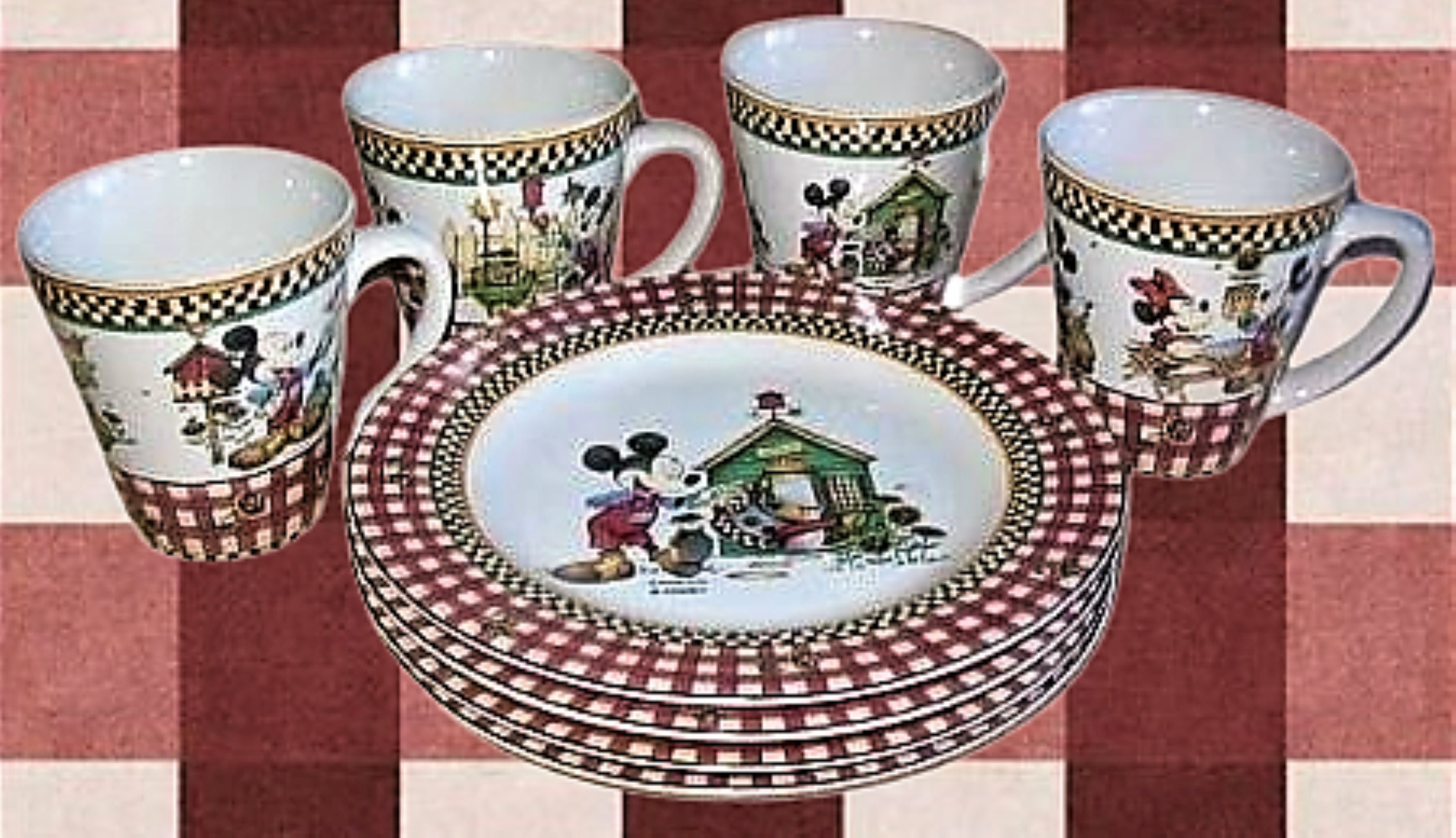 DISNEY MICKEY MINNIE MOUSE Plaid Snow Christmas Plates Bowls Mugs Dishes  CHOICE