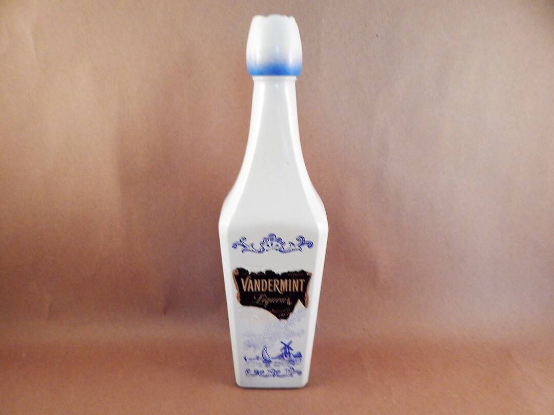 Bottle Vandermint Liqueur Decanter Empty Vintage Blue White Delft