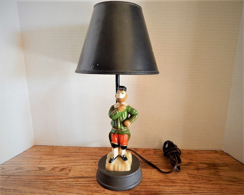 Monkey Lamp Desk Lighting British Soldier Figurine Hand Painted Porcelain 16 Electric Table Vintage 1960s Home Decor Free
