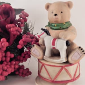 Music Box Plays School Days Teddy Bear Rocking Horse Vintage 1980s  Wind Up Mechanical Musical Home Decor