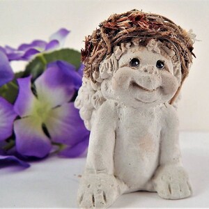 Angel Figurine Miniature Dreamsicle Crawling Cherub Vintage 1994 Kristin Haynes Cast Art Chalkware Angel Collector Gift Cottage Shabby Decor