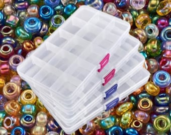Storage Box 15 Compartment Organizer Adjustable Clear Plastic Divided Container Crafts Beads Jewelry Toys Game Parts Fishing School Office
