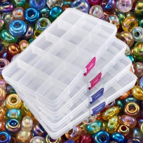 Storage Box 15 Compartment Organizer Adjustable Clear Plastic Divided Container Crafts Beads Jewelry Toys Game Parts Fishing School Office