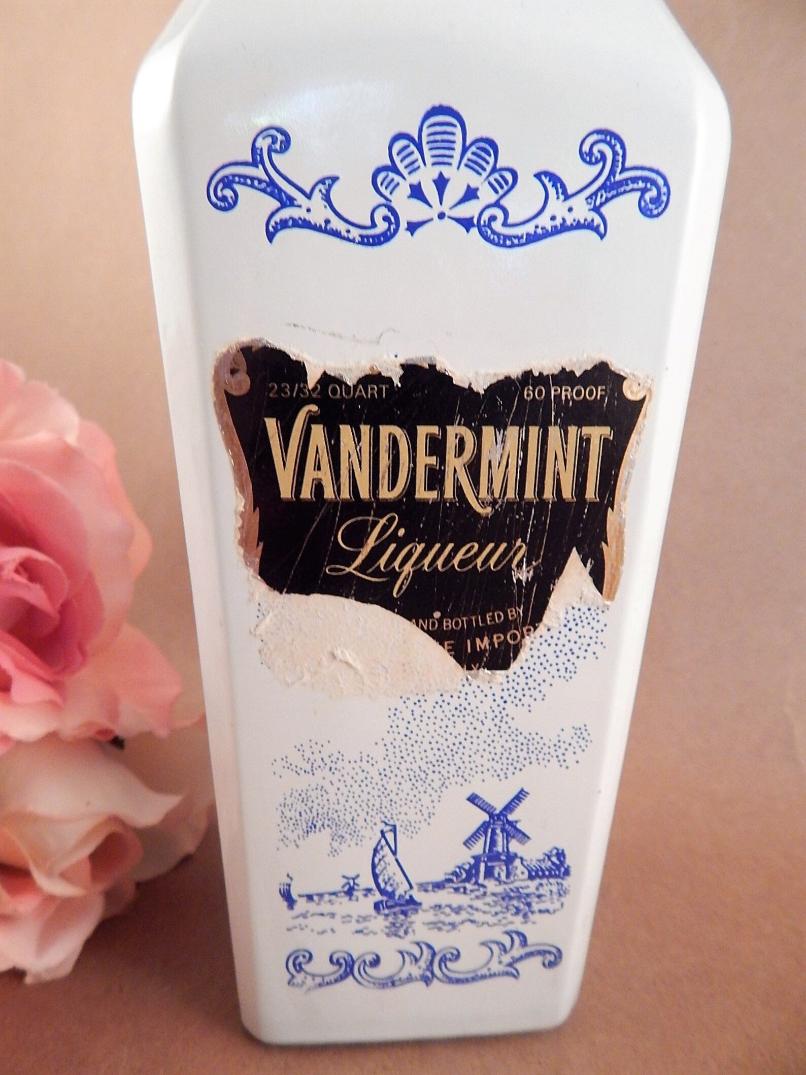 Bottle Vandermint Liqueur Decanter Empty Vintage Blue White Etsy