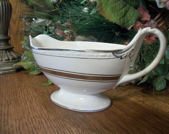 Gravy Boat by Craftsman Dinnerware Vintage Serving Dish White and Gold Art Deco Ceramic Tableware