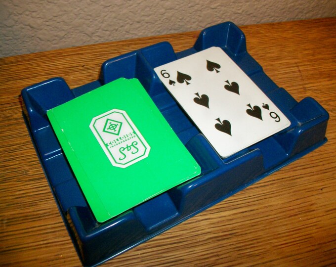 Vintage Playing Card Holder Blue Plastic Divided Tray Two Deck Etsy