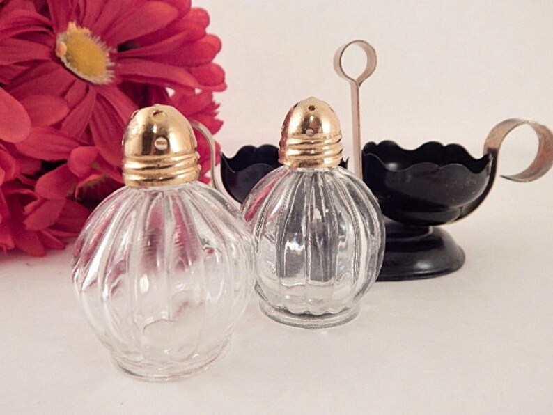 Salt and Pepper Shakers Elegant Clear Glass Gold Metal Caps Etsy