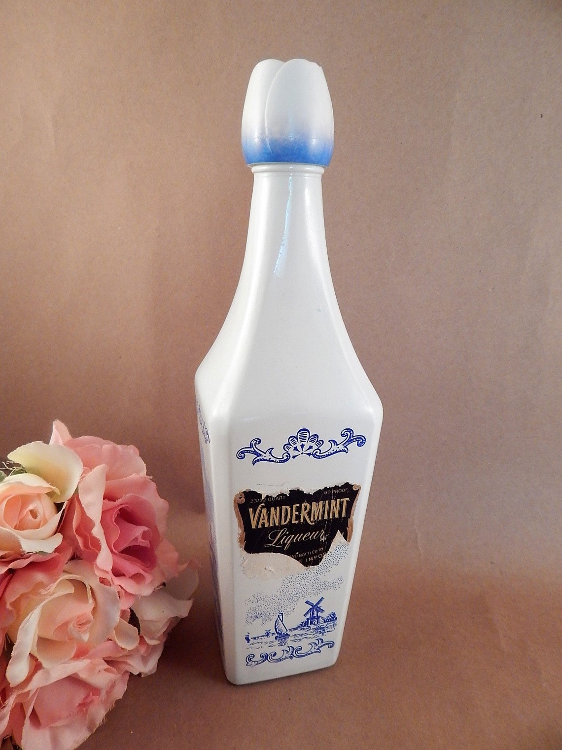Bottle Vandermint Liqueur Decanter Empty Vintage Blue White Etsy