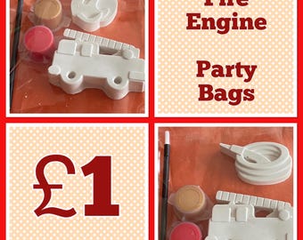 Fire engine party bags, paint your own pottery, birthday bags, party favours, birthday bag fillers, painting kits, painting bags, fireman