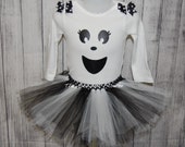 Cute Ghost halloween tutu skirt and shirt long sleeve bodysuit newborn to 5T halloween costume ghost tutu outfit