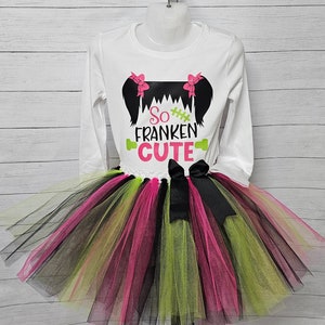 So Franken Cute halloween costume outfit Frankenstein Monster costume tutu outfit green outfit