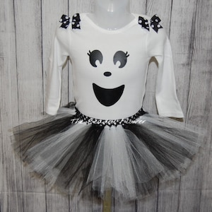Cute Ghost halloween tutu skirt and shirt long sleeve bodysuit newborn to 5T halloween costume ghost tutu outfit image 1