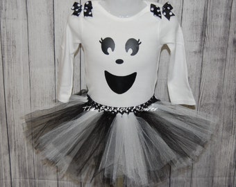 Cute Ghost halloween tutu skirt and shirt long sleeve bodysuit newborn to 5T halloween costume ghost tutu outfit