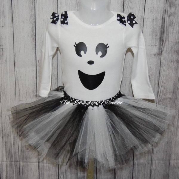 Cute Ghost halloween tutu skirt and shirt long sleeve bodysuit newborn to 5T halloween costume ghost tutu outfit