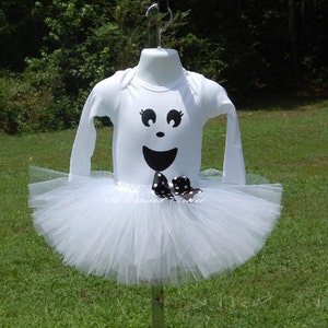 Cute Ghost halloween tutu skirt and shirt long sleeve bodysuit newborn to 5T halloween costume ghost tutu outfit image 3