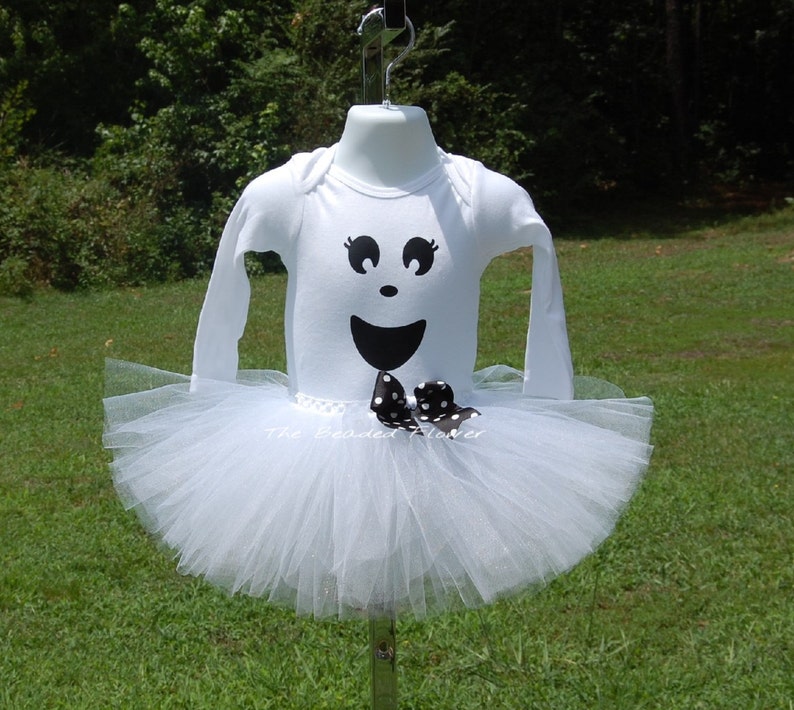 Cute Ghost halloween tutu skirt and shirt long sleeve bodysuit newborn to 5T halloween costume ghost tutu outfit image 3