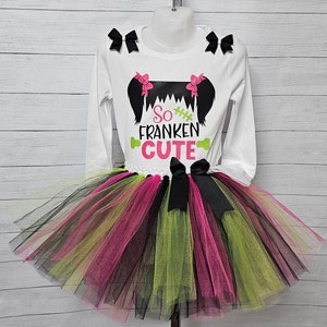 So Franken Cute halloween costume outfit Frankenstein Monster costume tutu outfit green outfit