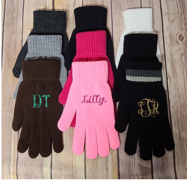 Adult Large gloves monogram gloves Women Men assorted colors pink purple black Christmas gift stocking stuffer