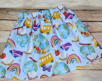 Back to School skirt back to school outfit bus skirt pencil skirt school outfit girls clothing rainbow dress fabric skirt