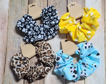 Animal Scrunchies Holiday Hair Scrunchies paw print leopard cows bees hair scrunchies