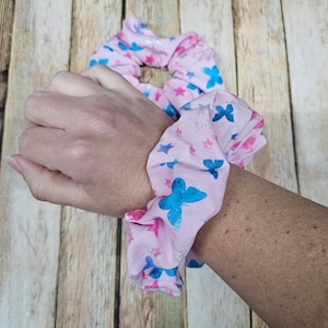 Butterfly hair scrunchie spring hair accessory pink blue butterflies