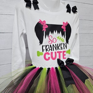 So Franken Cute halloween shirt Frankenstein Monster costume tutu outfit green outfit