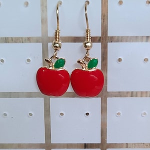 Apple Earrings teacher gifts back to school christmas gifts gold apples red apple dangle earrings