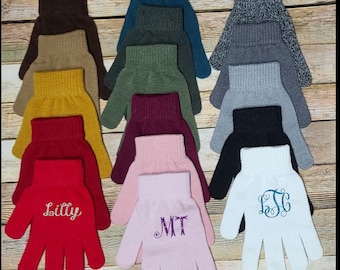 adult womens monogram gloves assorted colors pink purple black mint christmas gift stocking stuffer