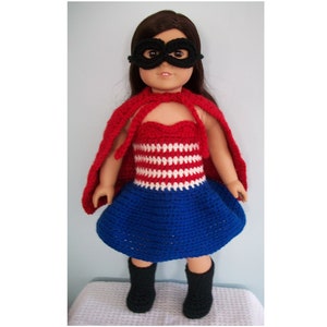 Crochet Pattern Superhero Costume for American Girl or other 18 Doll Halloween or Dress Up image 1