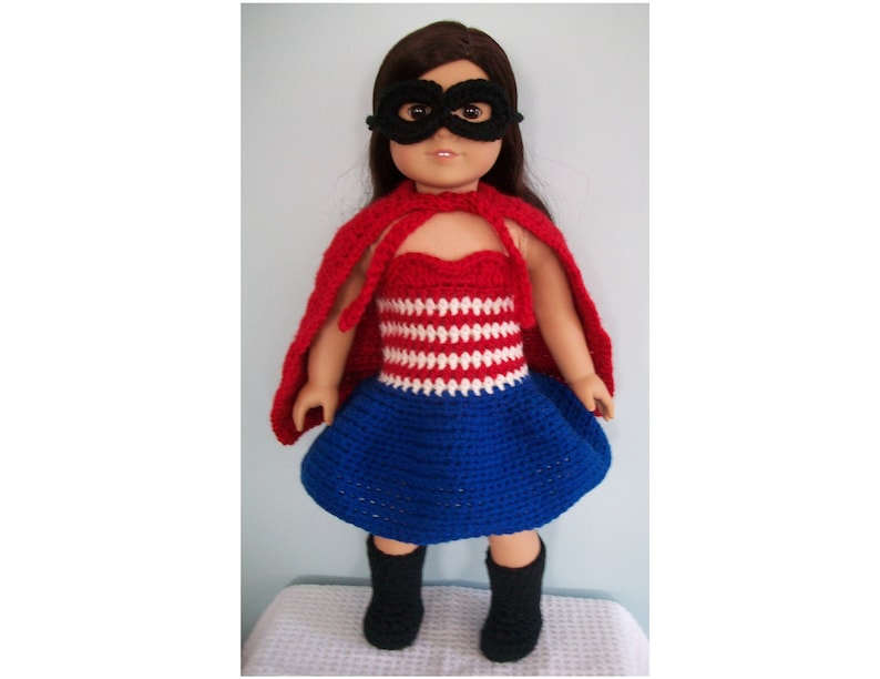 Crochet Pattern Superhero Costume for American Girl or other 18 Doll Halloween or Dress Up image 1