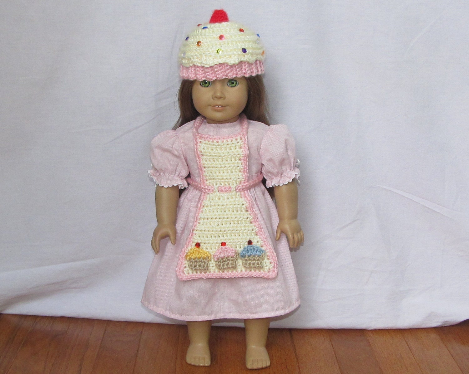 30 American Girl Crochet Patterns for Dresses, Accessories, and Giftable Doll Looks 28 Cupcake Hat and Apron Set