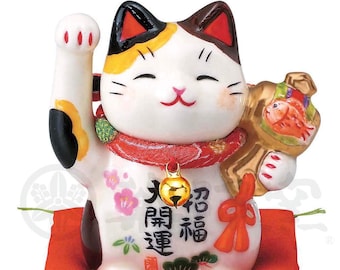 Fortune Pottery Maneki Neko Beckoning Cat Lucky Gray 7536 Good Luck JAPAN