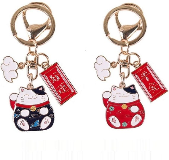 From Japan Beckoning Waving Lucky Cat Keychains for Good Luck | Etsy